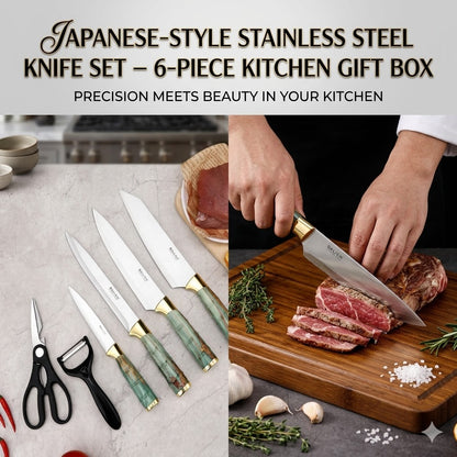 Japanese-Style Stainless Steel Knife Set – 6-Piece Kitchen Gift Box