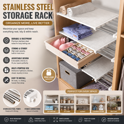 Stainless Steel Bathroom Storage Rack Tube Shelving Organizer for Home